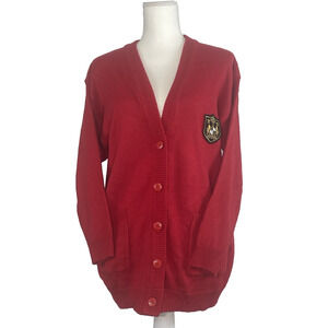 Red Preppy Button‎ up Cozy Cardigan Sweater With Crest. Sz One size fits all